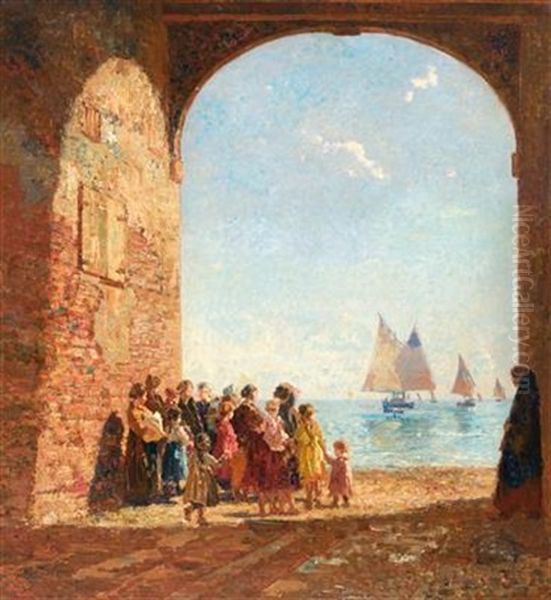 Arrival Of The Fishermen Oil Painting by Beppe Ciardi