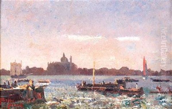 Venice, In The Background With Santa Maria Della Salute Oil Painting by Beppe Ciardi