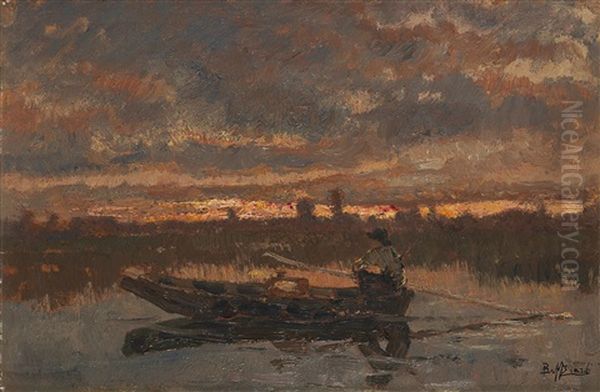 Pescatore Al Tramonto Oil Painting by Beppe Ciardi