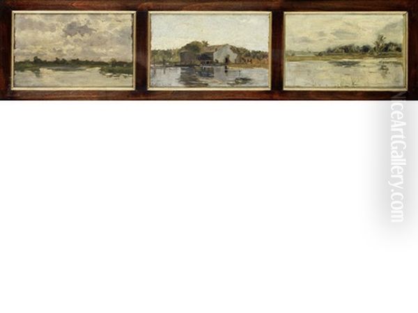 River Landcapes (3 Works) Oil Painting by Beppe Ciardi