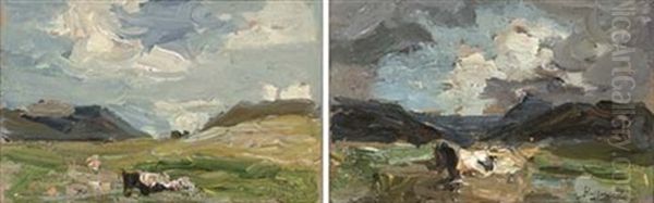 Plein Air Study (+ Another, 1912; Pair) Oil Painting by Beppe Ciardi