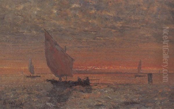 Venezia, Tramonto In Laguna Oil Painting by Beppe Ciardi