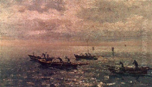 Fisherman In The Venetian Lagoon Oil Painting by Beppe Ciardi