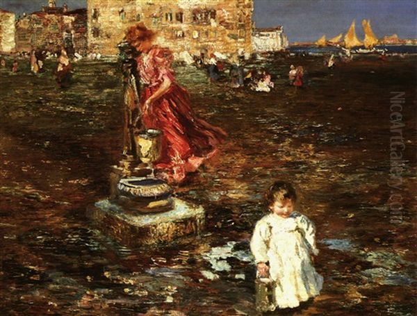 At The Fountain Oil Painting by Beppe Ciardi