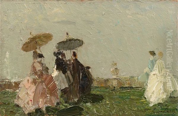 Courtly Company With Parasols Oil Painting by Emma Ciardi