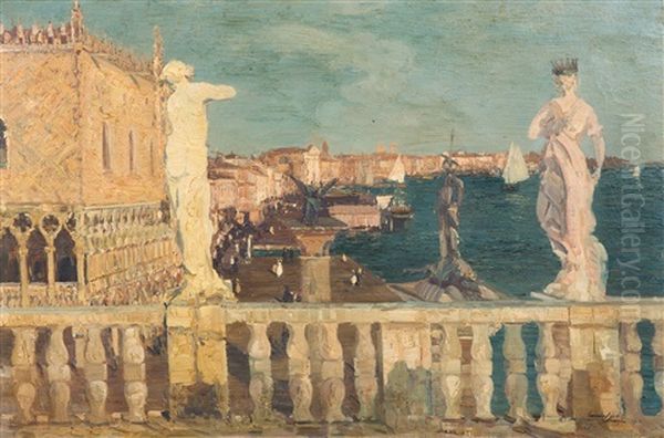 Venice With The Grand Canal And The Doge's Palace, Seen From The National Marciana Library Oil Painting by Emma Ciardi