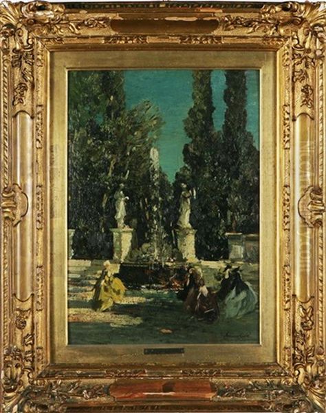 Giardino E Fontana Con Personaggi In Costumi Settecenteschi Oil Painting by Emma Ciardi