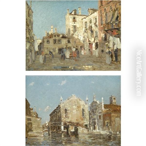 The Campiello (+ The Church Of The Abbey Of Misericordia, Venice; Pair) Oil Painting by Emma Ciardi