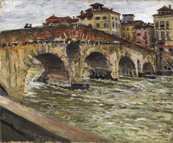 Verona. Blick Auf Die Ponte Di Pietra Oil Painting by Emma Ciardi