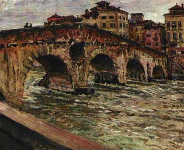 Blick Auf Die Brucke Ponte Di Pietra In Verona, Die Uber Die Etsch Fuhrt Oil Painting by Emma Ciardi