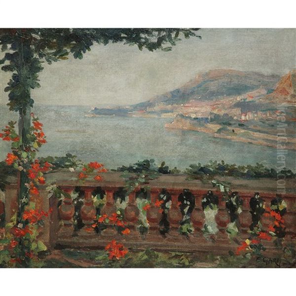 Balcon Fleuri Sur La Mer Oil Painting by Guglielmo Ciardi