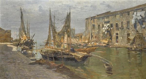 Canal In Venice Oil Painting by Guglielmo Ciardi