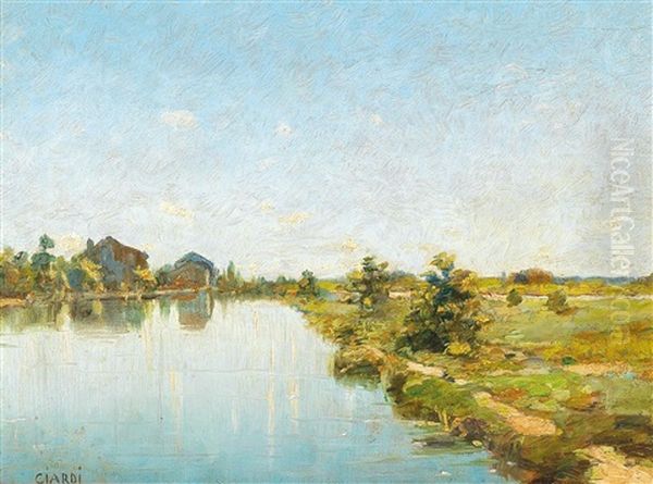 Mill On The River Sile Oil Painting by Guglielmo Ciardi