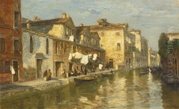 An Afternoon On A Venetian Canal Oil Painting by Guglielmo Ciardi