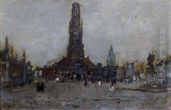 Bruges Oil Painting by Guglielmo Ciardi