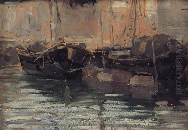 Barche A Venezia Oil Painting by Guglielmo Ciardi