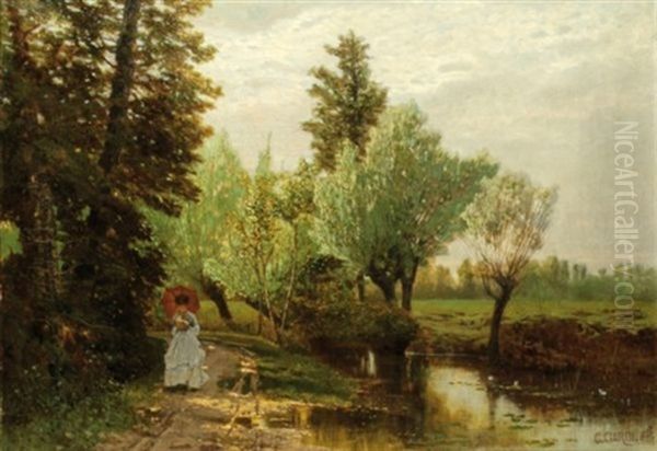 Jeune Femme Lisant Sur Les Bords D'une Riviere Oil Painting by Guglielmo Ciardi