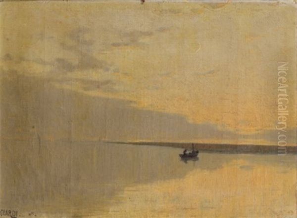 Barque Au Soleil Couchant Oil Painting by Guglielmo Ciardi