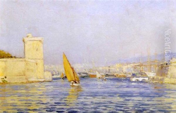 Italian Harbor View Oil Painting by Guglielmo Ciardi