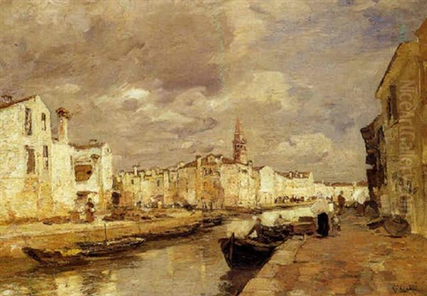 A Burano Oil Painting by Guglielmo Ciardi