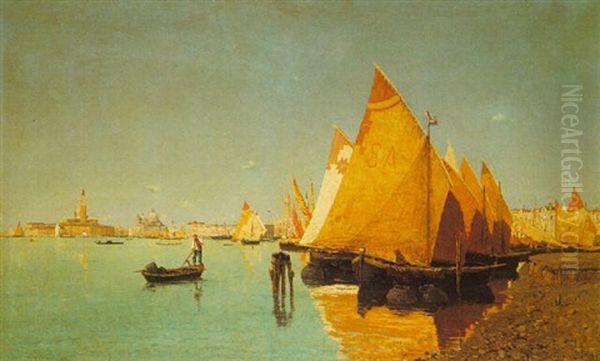 A View Of The Venetian Lagoon Oil Painting by Guglielmo Ciardi