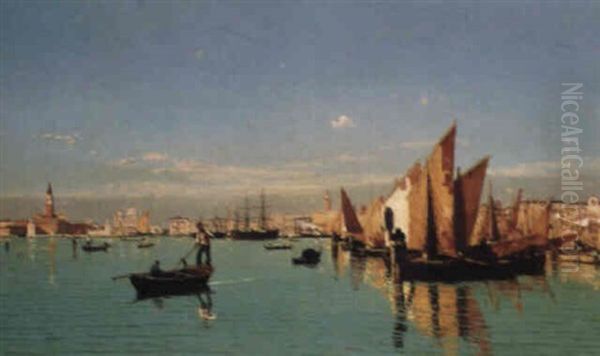 A View Of The Venetian Lagoon Oil Painting by Guglielmo Ciardi