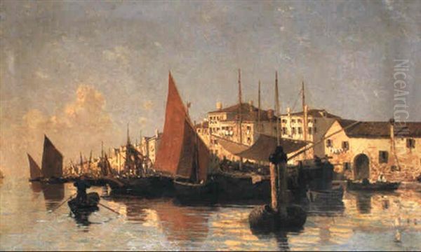 View Of The Venetian Lagoon Oil Painting by Guglielmo Ciardi