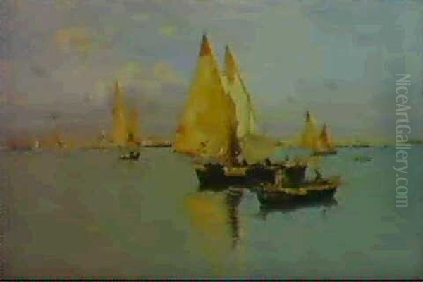 A View Of The Lagoon In Venice Oil Painting by Guglielmo Ciardi