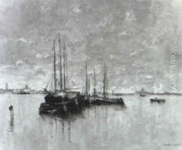 Les Bateaux Oil Painting by Guglielmo Ciardi