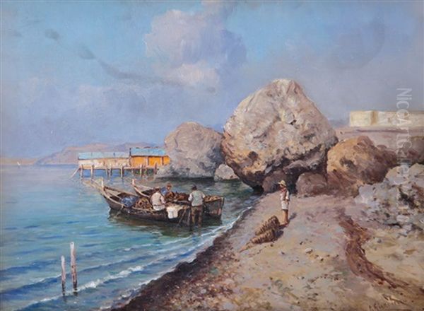 Barche Con Pescatori Oil Painting by Carmine Ciardiello