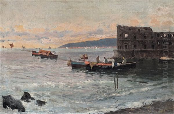 Pescatori A Castel D'ovo Oil Painting by Carmine Ciardiello