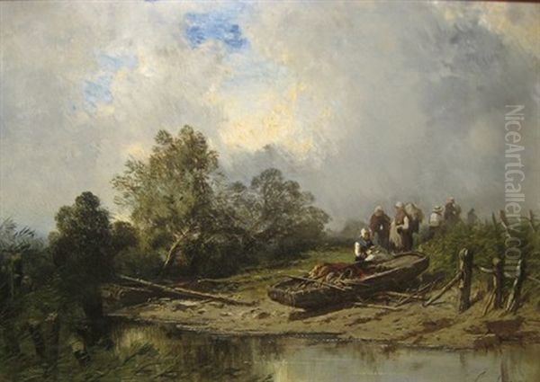 A River Scene Oil Painting by Ernest Ciceri