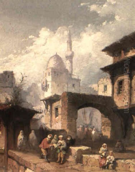 A Market In An Ottoman City Oil Painting by Ernest Ciceri