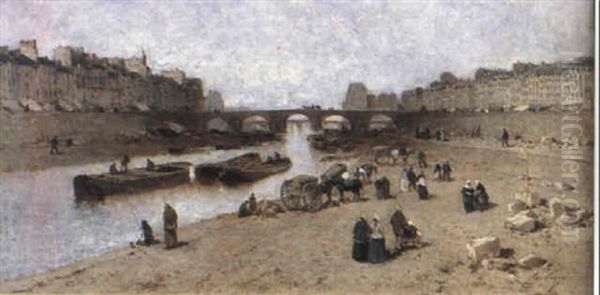 A View Of Paris With The Quai Des Celestins And The Ile Saint Louis Oil Painting by Ernest Ciceri