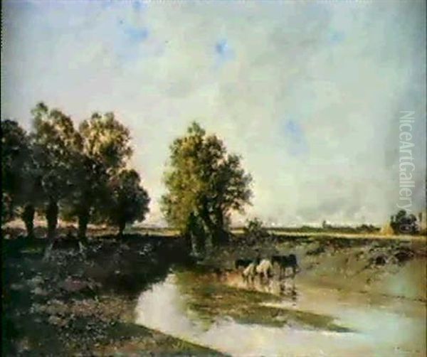 Chevaux Au Bord De La Riviere Oil Painting by Ernest Ciceri