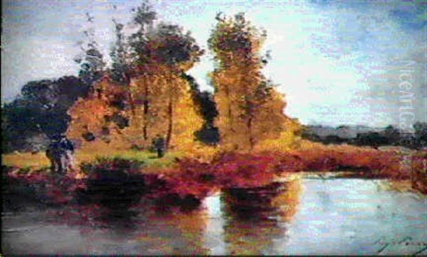 Bord De Riviere Anime Oil Painting by Ernest Ciceri