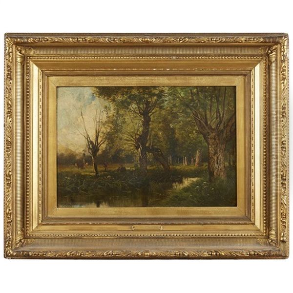 Figures In A Wooded Landscape Oil Painting by Eugene Ciceri