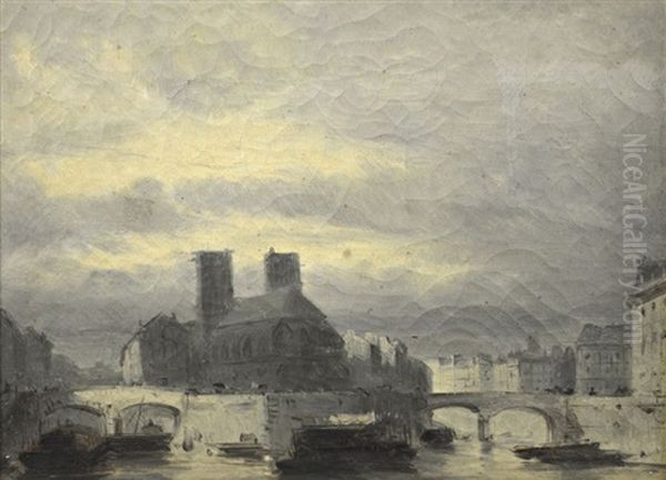 La Seine Et Notre Dame Oil Painting by Eugene Ciceri