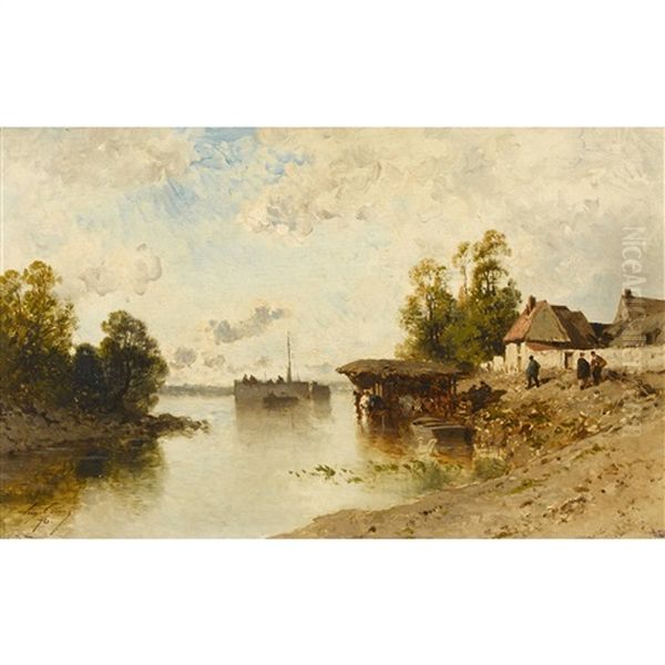 Les Lavandieres Au Bord De La Riviere Oil Painting by Eugene Ciceri