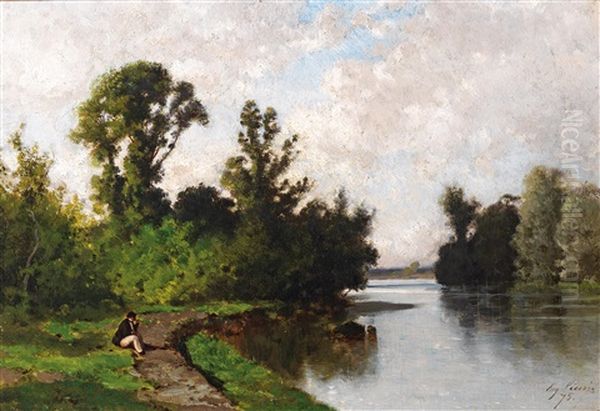 Resting By The Riverbank Oil Painting by Eugene Ciceri