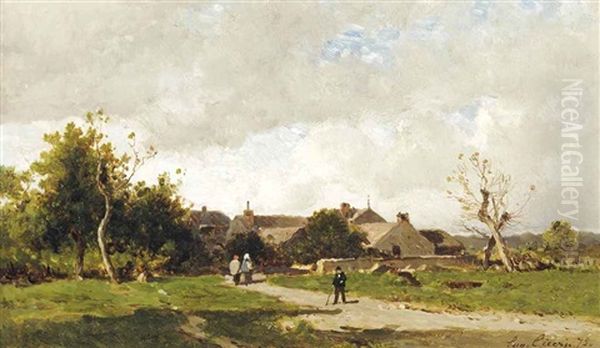 Figures On The Outskirts Of A Village Oil Painting by Eugene Ciceri