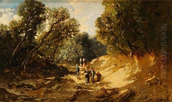 Promenade Dominicale En Foret De Fontainebleau Oil Painting by Eugene Ciceri