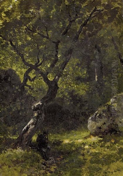 Waldpartie Mit Rastendem Oil Painting by Eugene Ciceri