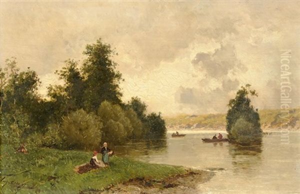 Ruhende Am Flussufer Oil Painting by Eugene Ciceri