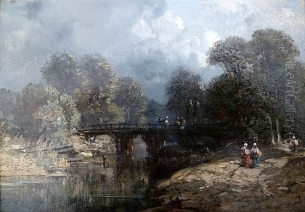 Personnages Au Bord De La Riviere Oil Painting by Eugene Ciceri