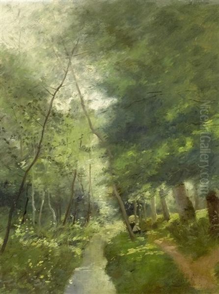 Der Maler In Einer Sommerlichen Waldlandschaft Oil Painting by Eugene Ciceri