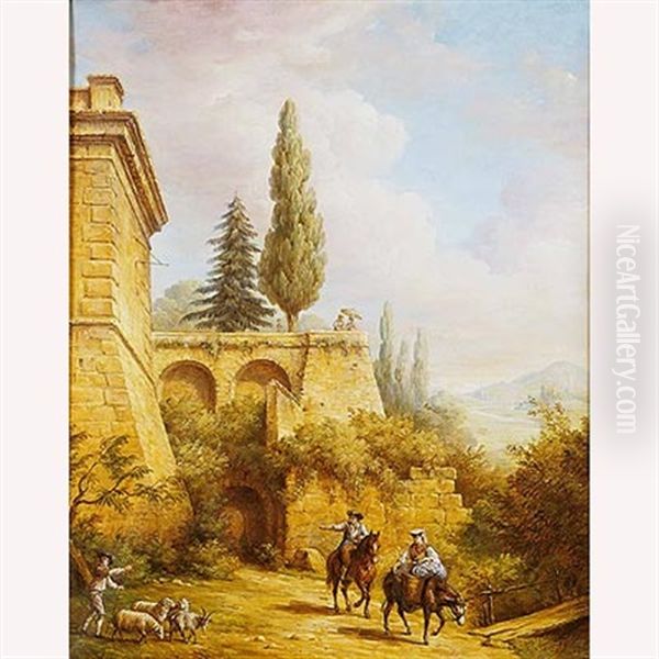 Paisaje Con Campesinos Oil Painting by Eugene Ciceri