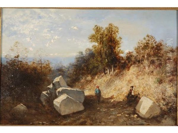 Paysans Et Rochers Dans La Foret De Fontainebleau Oil Painting by Eugene Ciceri