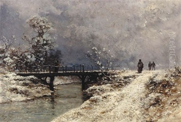 Winterliche Flusspartie Mit Staffage Oil Painting by Eugene Ciceri