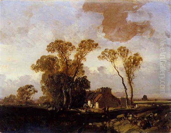 Chaumieres Sur Les Arbres, Baie Du Mont-saint-michel by Eugene Ciceri